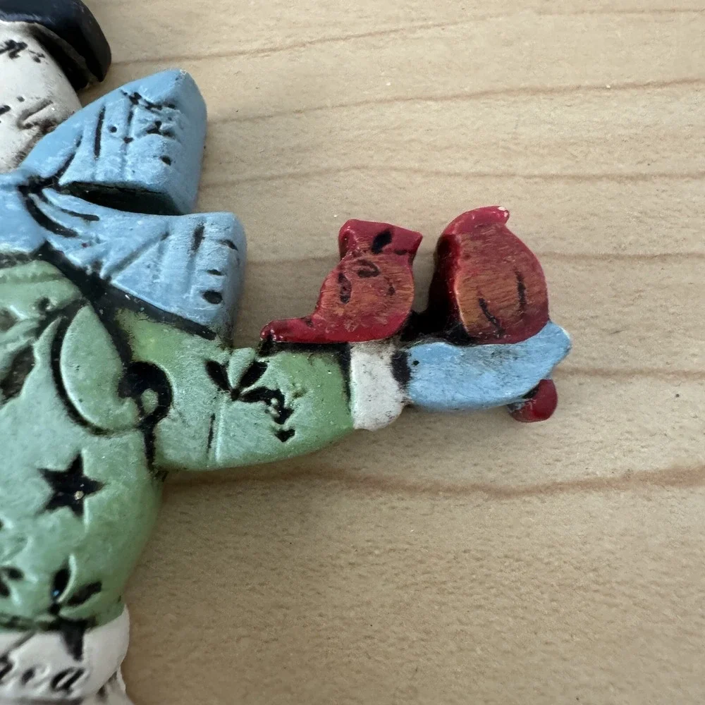 Snowman Cardinal Silent Night Song Lyrics Christmas Ornament Script‎ Folk Art